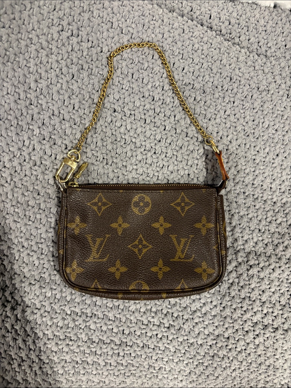 Louis Vuitton Monogram Canvas Mini Pochette with Gold Chain